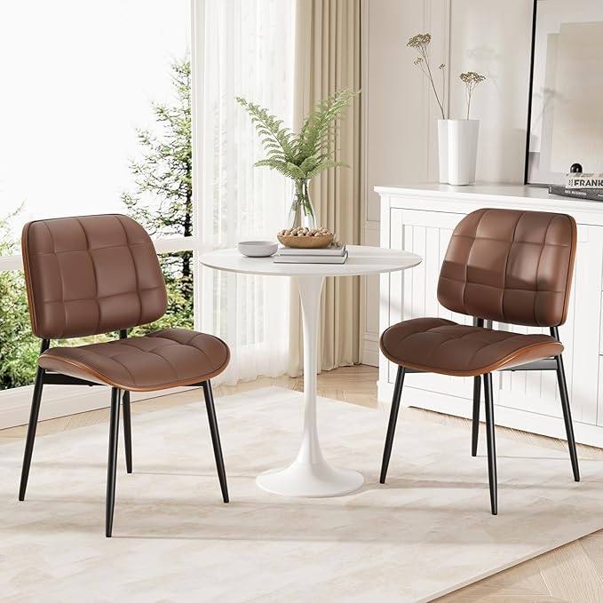 Dining Chair, Mid Century Modern Dining Room Chair, Upholstered Faux Leather ...