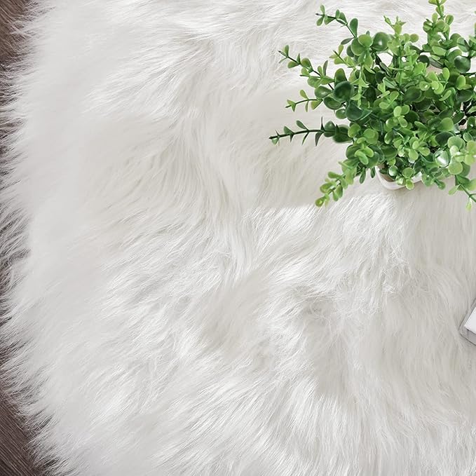 Latepis White Faux Fur Rug 8x10, Faux Fur Sheepskin Rug - Image 7