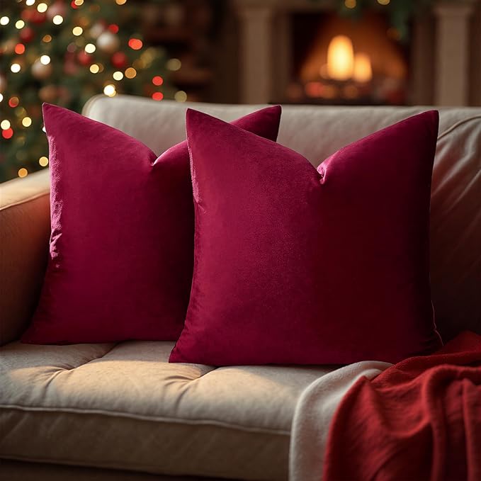 GIGIZAZA Burgundy Pillow Covers 22x22: Pack of 2 Throw Pillows Soft Solid Covers - Image 4