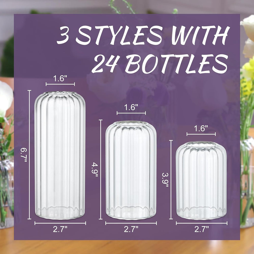 24Pcs Glass Cylinder Vases, Clear Ribbed Bud Vases for Centerpieces Weeding D...