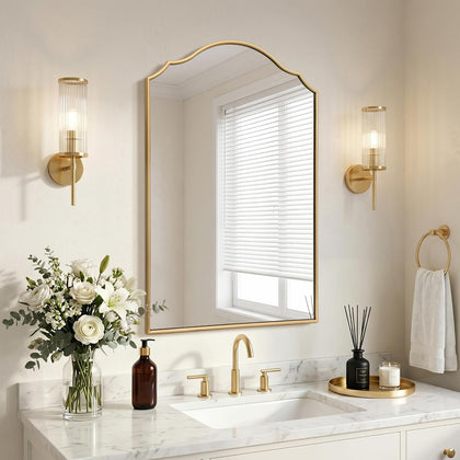Bathroom Mirrors for Over Sink: 24"x36" Gold Wooden Arched Mirror