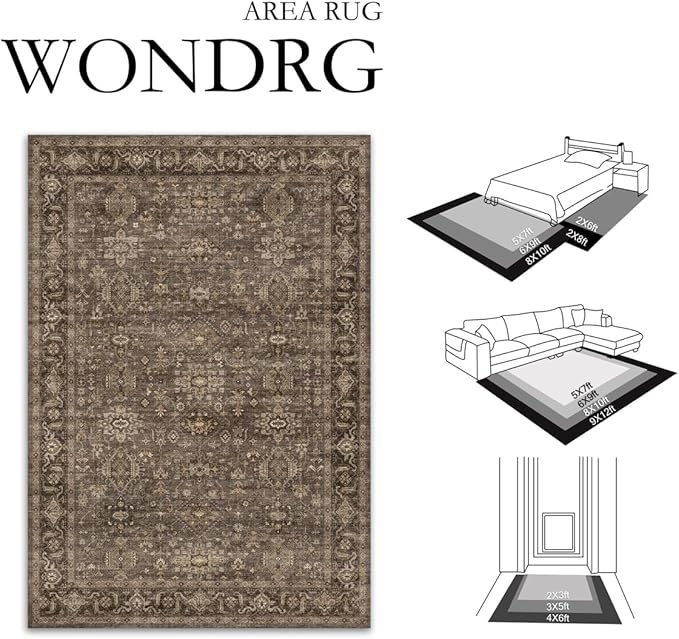 4x5 Washable Area Rug for Living Room Bedroom Vintage Brown Soft Low Pile - Image 2