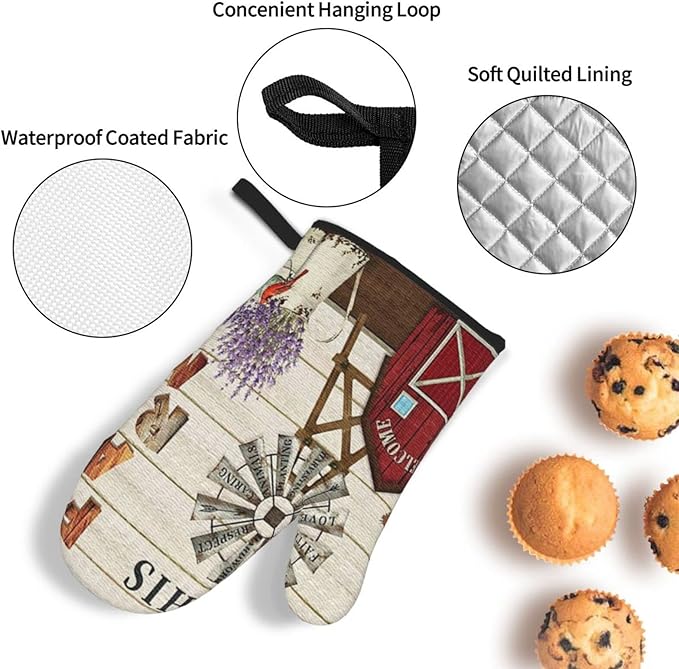 Oven Mitts and Pot Holders Sets of 4, Farmhouse Windmill and Barn House - Image 5