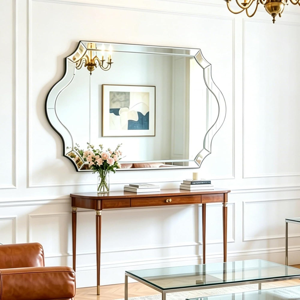 Chende 32"x47" Scalloped Large Wall Mirror for Decor Living Room, A...