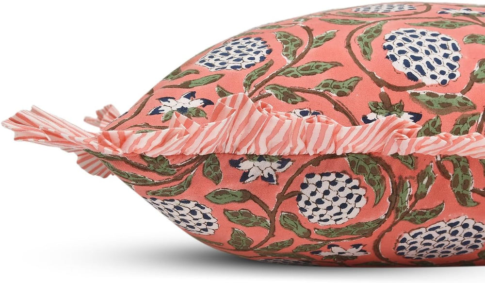 Ridhi Block Print Dark Salmon Pink Throw Pillow Cover 18" x 18" (Pa...