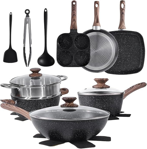 17 Pcs Pots and Pans Set, Nonstick & Non-Toxic Healthy Pots and Pans, by RayBear