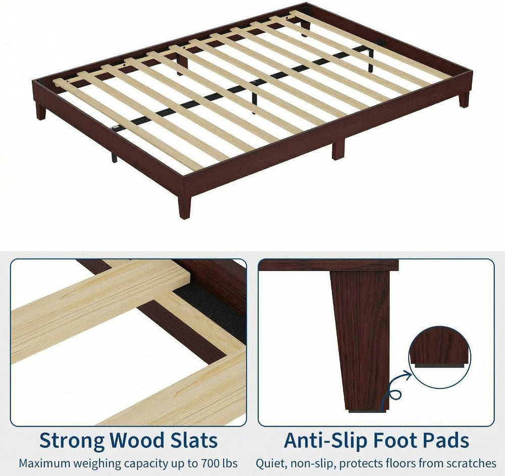 IDEALHOUSE Full Size Bed Frame,9 Inch Natural Sturdy Wood Platform Bed
