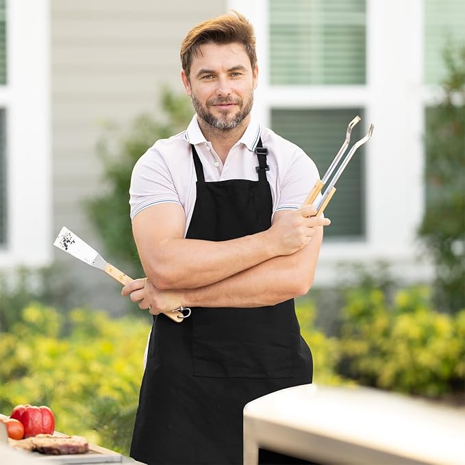 Adjustable Bib Apron 100% Polyester Kitchen Aprons Waterdrop Resistant Aprons - Image 3