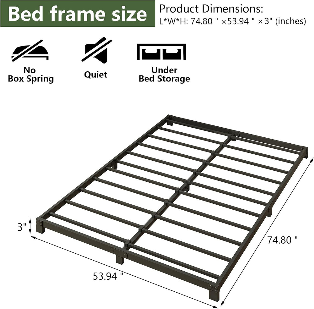 3 Inch Bed Frame Full Size Low Profile, Full Heavy Duty Platform Bed Frame No...