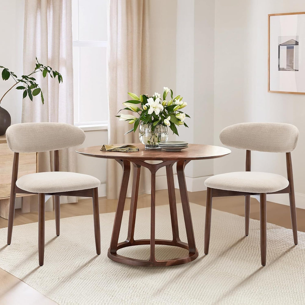 COLAMY Wooden Dining Chairs Set of 2, Upholstered Kitchen Side Chair, Beige