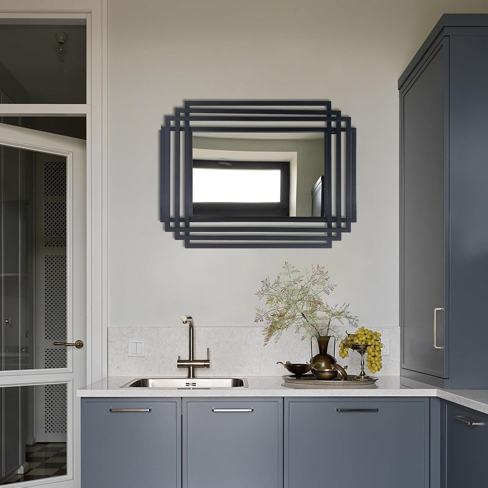 24"x18" Rectangle Decorative Mirror with Black Geometric Frame