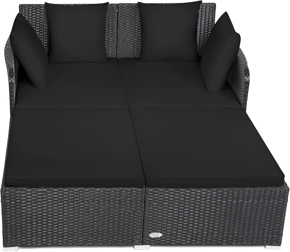 Tangkula Outdoor Rattan Daybed, Wicker Furniture with Spacious Seat, Upholste...