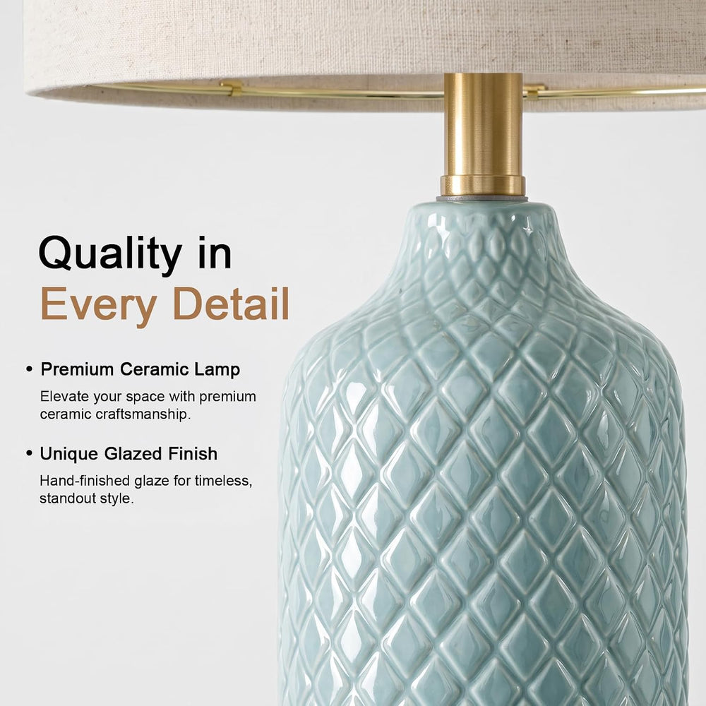 24.25" Modern Ceramic Blue Table Lamps Set of 2 for Living Room Bedroom