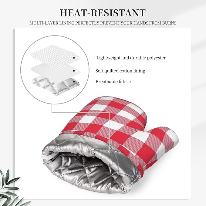 Red and White Checkered Oven Mitts and Pot Holders Set - Image 4
