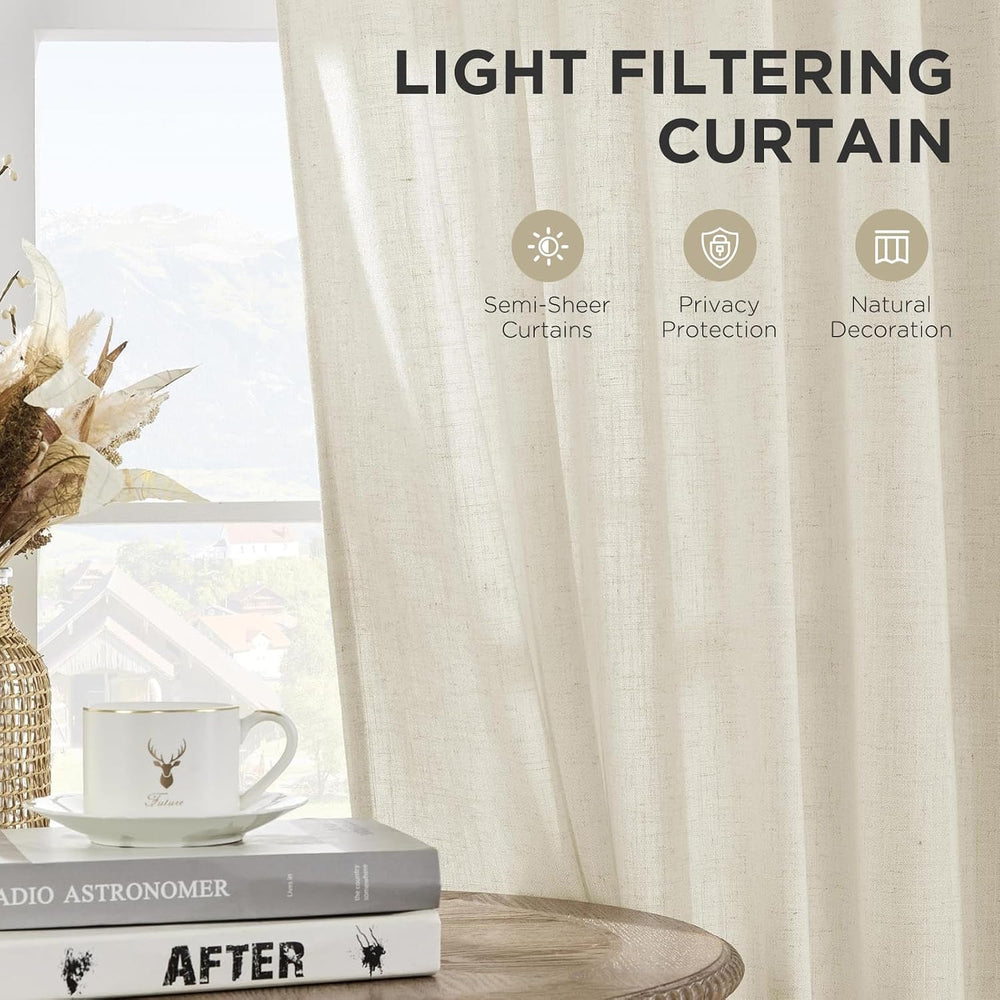Joydeco Linen Curtains 96 inch Length 2 Panel Set, Light Filtering Curtain fo...