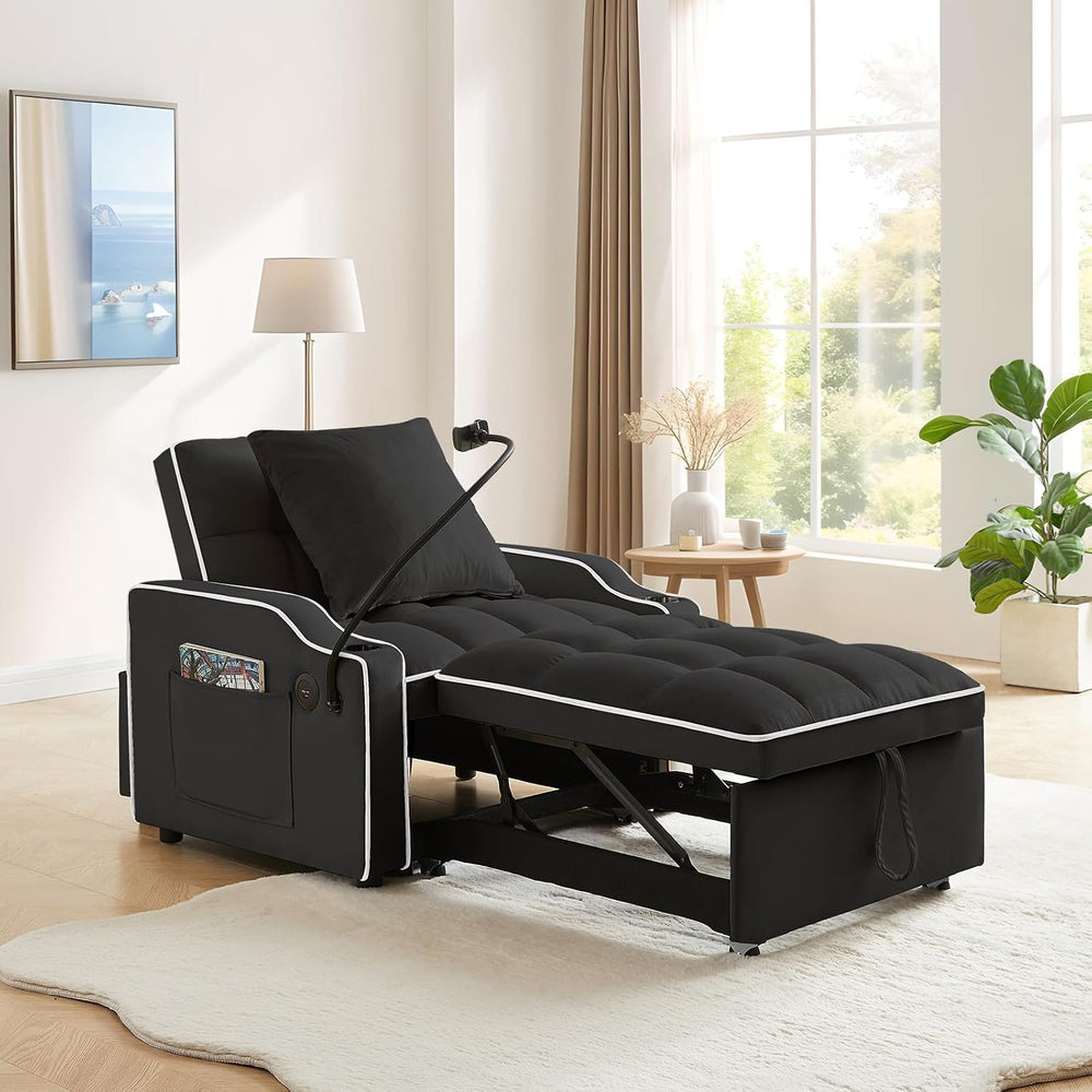 JEEOHEY Convertible Single Sleeper Velvet Futon Sleeper Sofa Bed with Phone H...