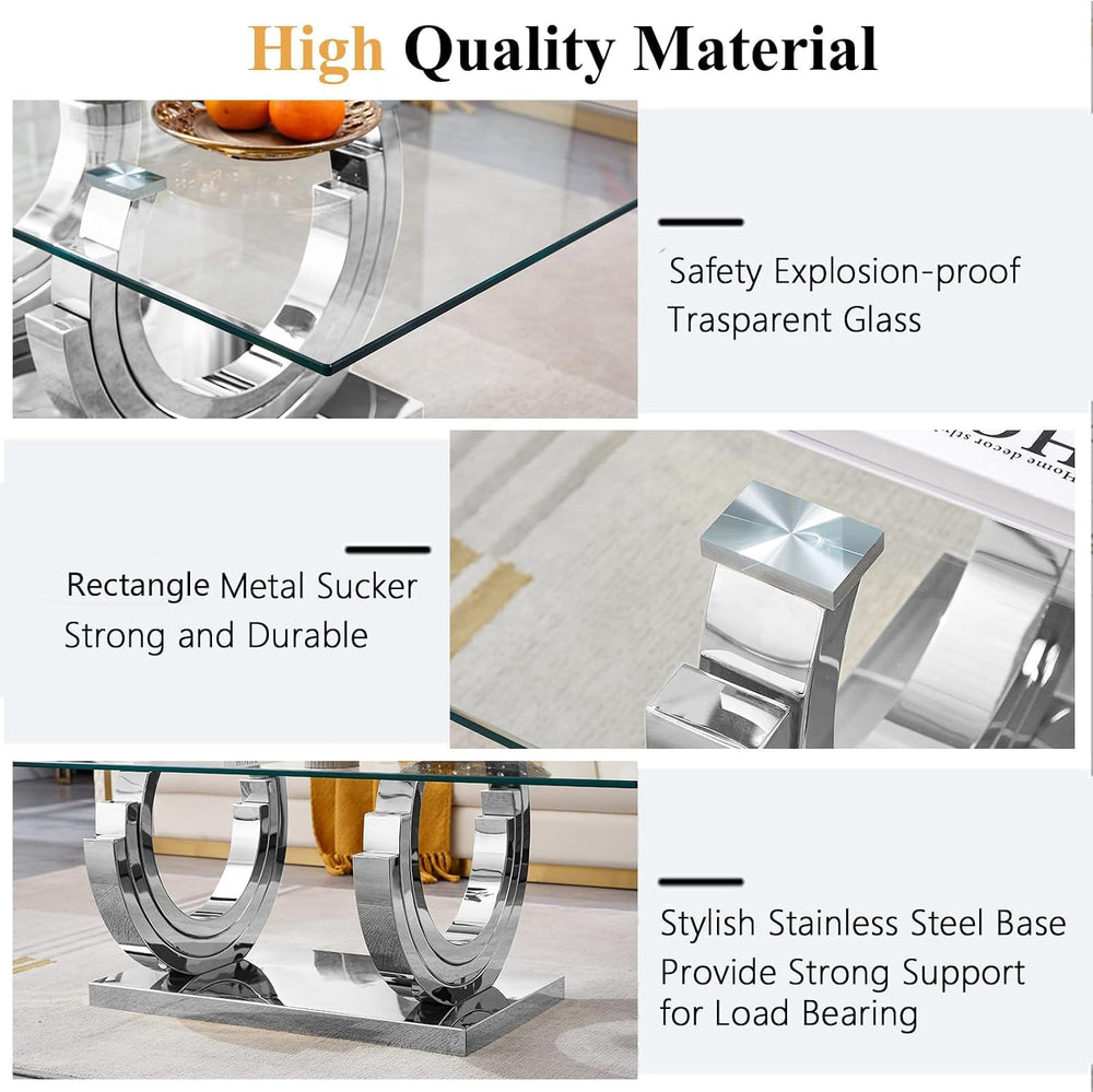 2 Piece Glass Coffee Table Set, Modern Living Room Table Set, Coffee Table wi...