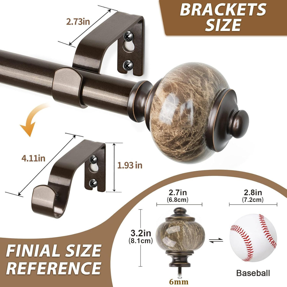 KAMANINA 1 Inch Curtain Rods for Windows 72 to 144 Inch, Bronze Drapery Rod