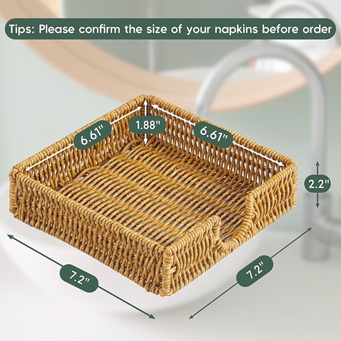 Napkin Holder for Table, Woven Wicker Synthetic Rattan Napkin Holders For Paper - Image 2