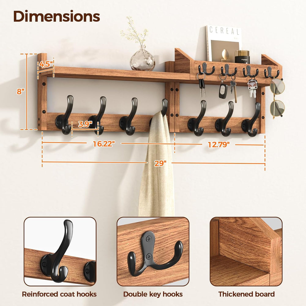Evermagin 29" Coat Rack Wall Mount with Shelf, 4 in 1 Wall Mounted Coat ...