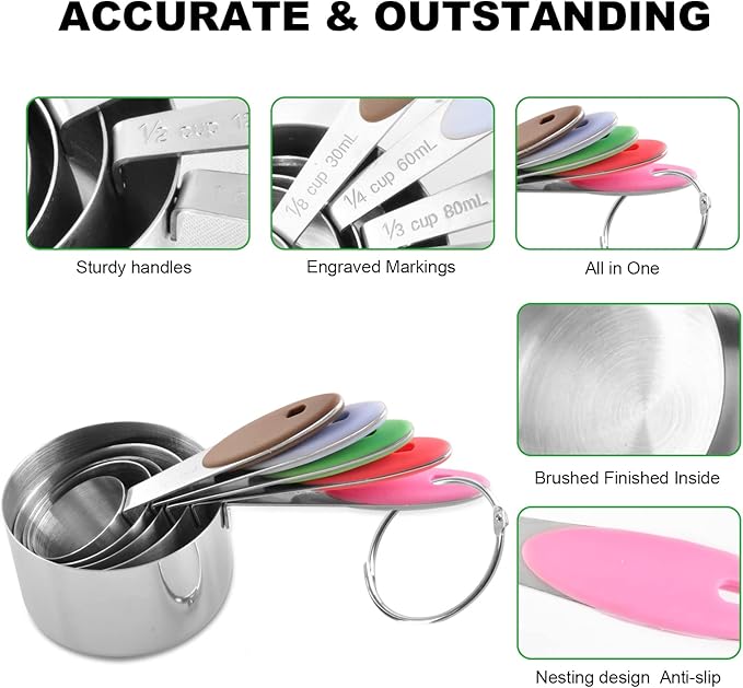 EDELIN Measuring Cups and Magnetic Measuring Spoons Set, Stainless Steel 5 Cups - Image 6