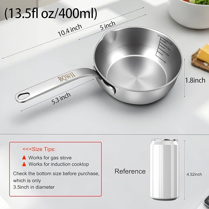 18/10 Stainless Steel Butter Warmer, 13.5 fl oz, Baby Food, Egg Pan, Compatible - Image 2