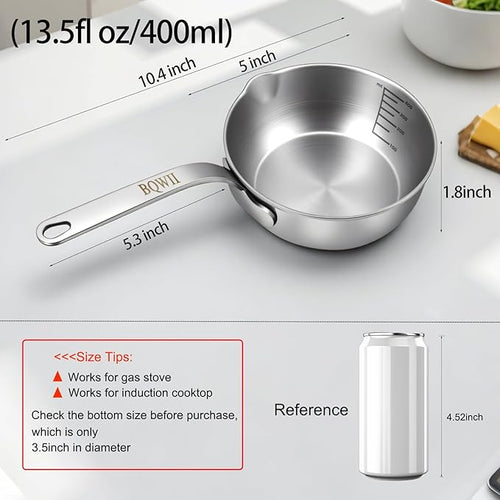 18/10 Stainless Steel Butter Warmer, 13.5 fl oz, Baby Food, Egg Pan, Compatible - Image 2