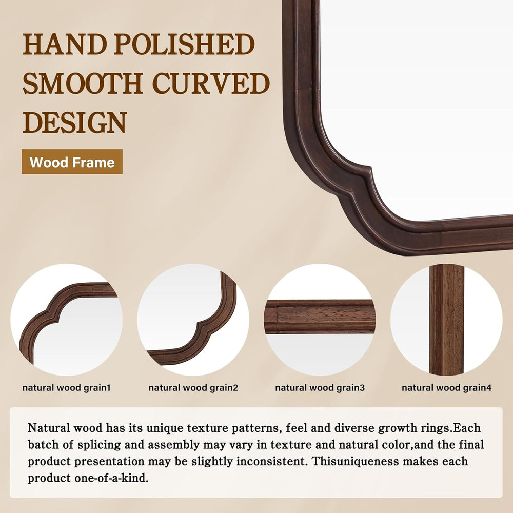 20" x 30" Rounded Corner Arch Wall Mirror with Wood Frame for Entry...