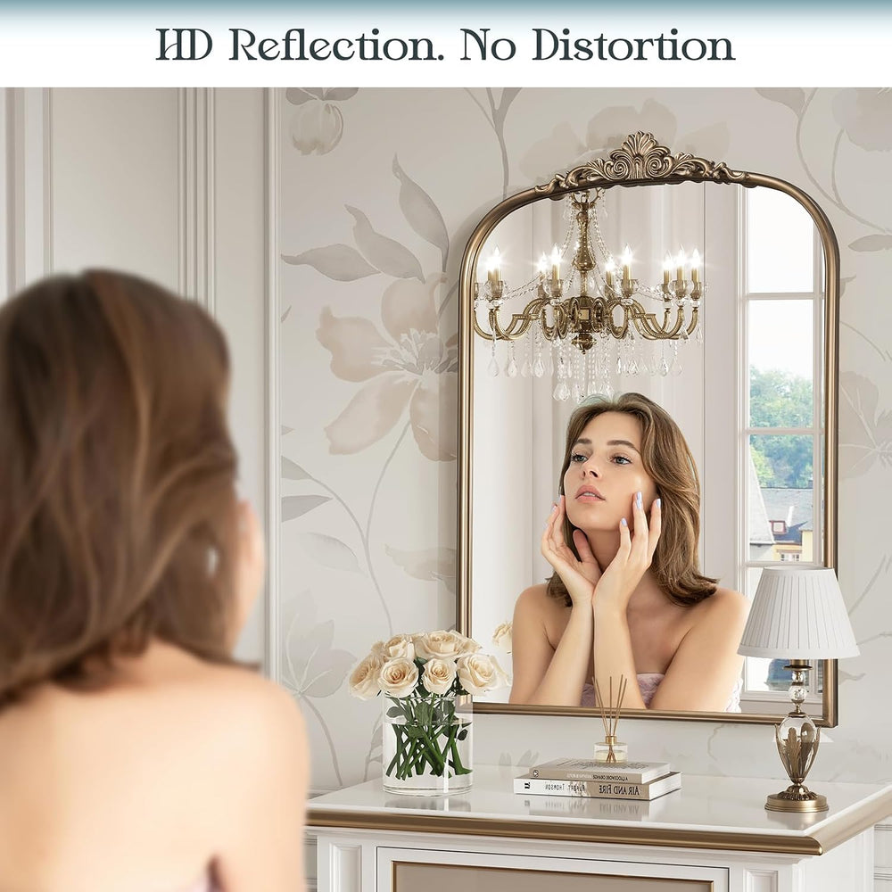 24" x 36" Antique Gold Arched Mirror for Wall, Baroque Vintage Bras...