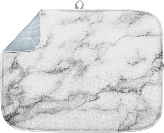 Sanwarm Absorbent Dish Drying Mat, Marble Gray Stone Paint Microfiber Pad by SanwarmHomeDecor