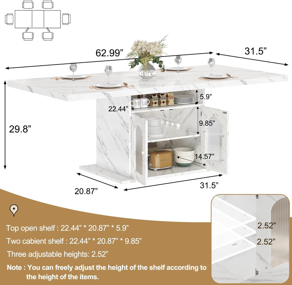 HSH Dining Table for 4–6, 63" Modern Kitchen Dining Room Table with Stor...