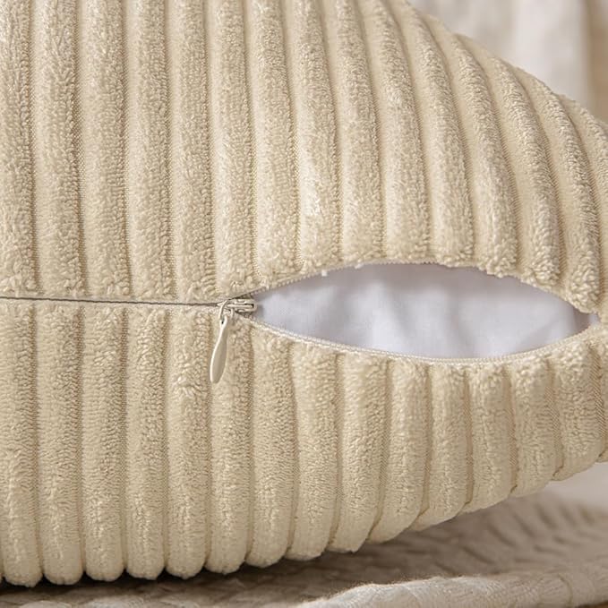 MIULEE Cream Decorative Lumbar Throw Pillow Covers 12x20 Inch - Image 3