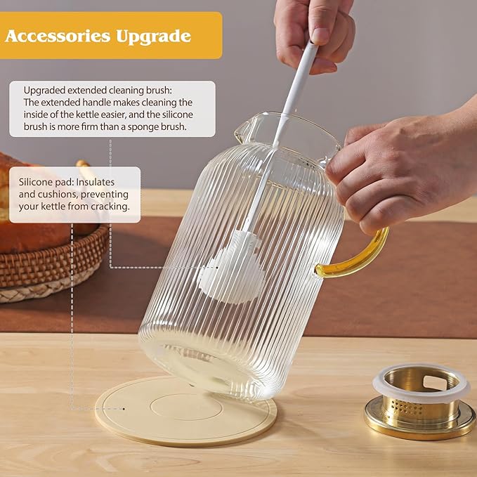 2 Pack Glass Pitchers with Lid and 2 Cups, 68oz/ 2 Liter Glass Water Pitcher - Image 5