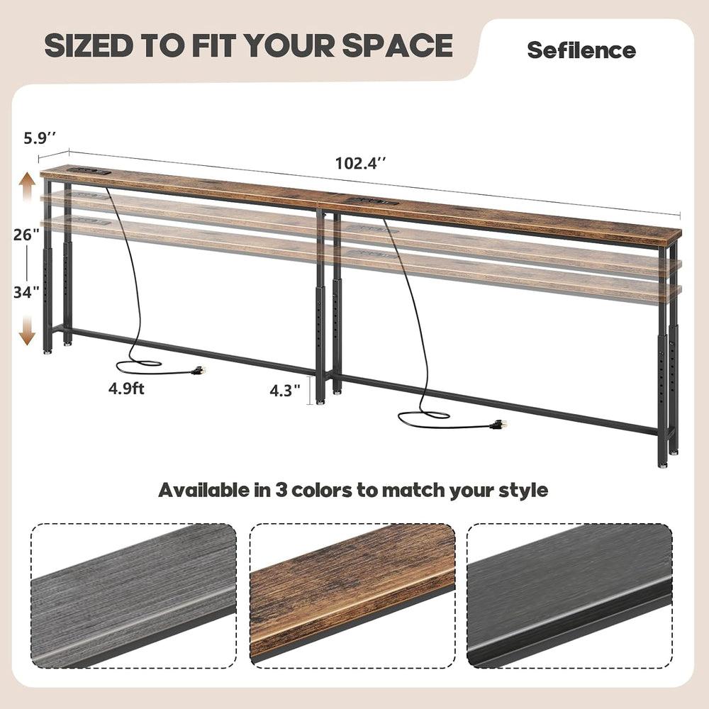 102.4’’ Narrow Console Table with 26"–34" Height Adjustable