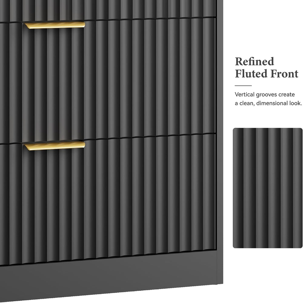 55" Wide Fluted Dresser for Bedroom with 6 Drawers, Black