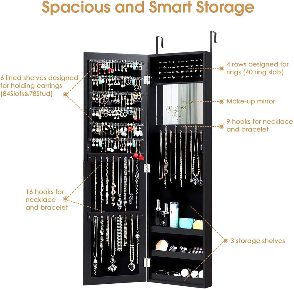 AUGESTER Door/Wall-Mounted Jewelry Cabinet, Jewelry Organizer w/ Full-Length ...