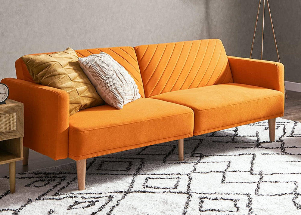 mopio 76.4" Futon (Apricot Velvet, Chevron Styled)