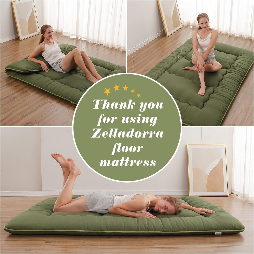 Zelladorra Japanese Floor Mattress, Futon Mattress with Portable Storage Bag ...
