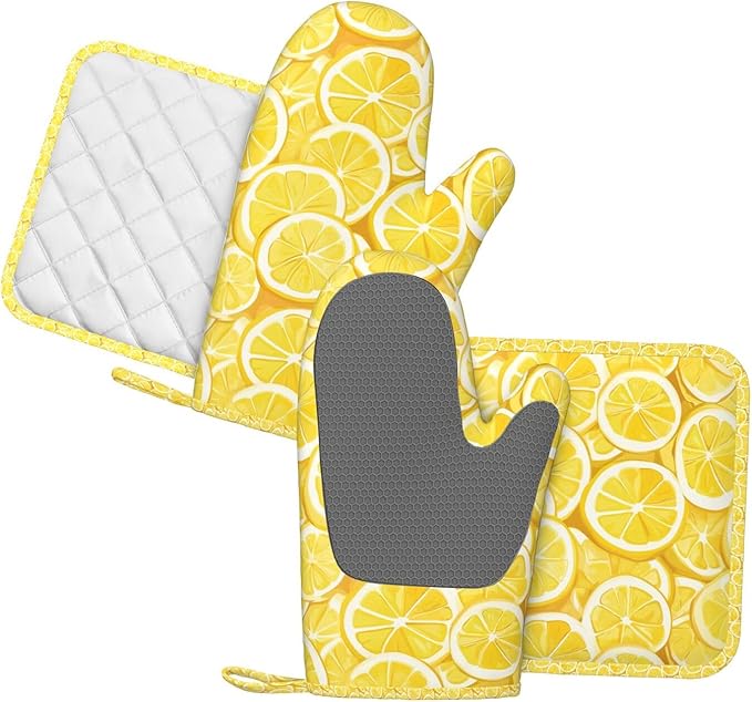 Oven Mitts and Pot Holders Lemon Watercolor Yellow Silicone Kitchen Accessories - Image 2