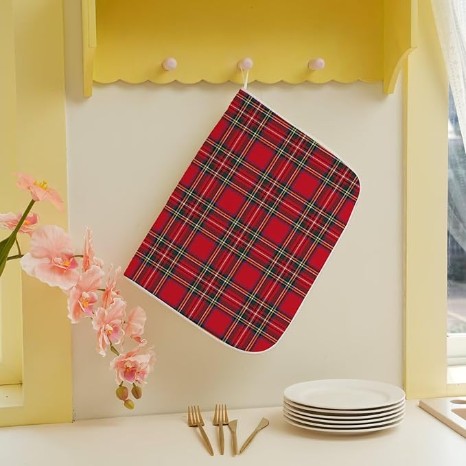 Christmas Dish Drying Mat 18 x 24 inch Red Buffalo Plaid Decorative Drying Mats - Image 5