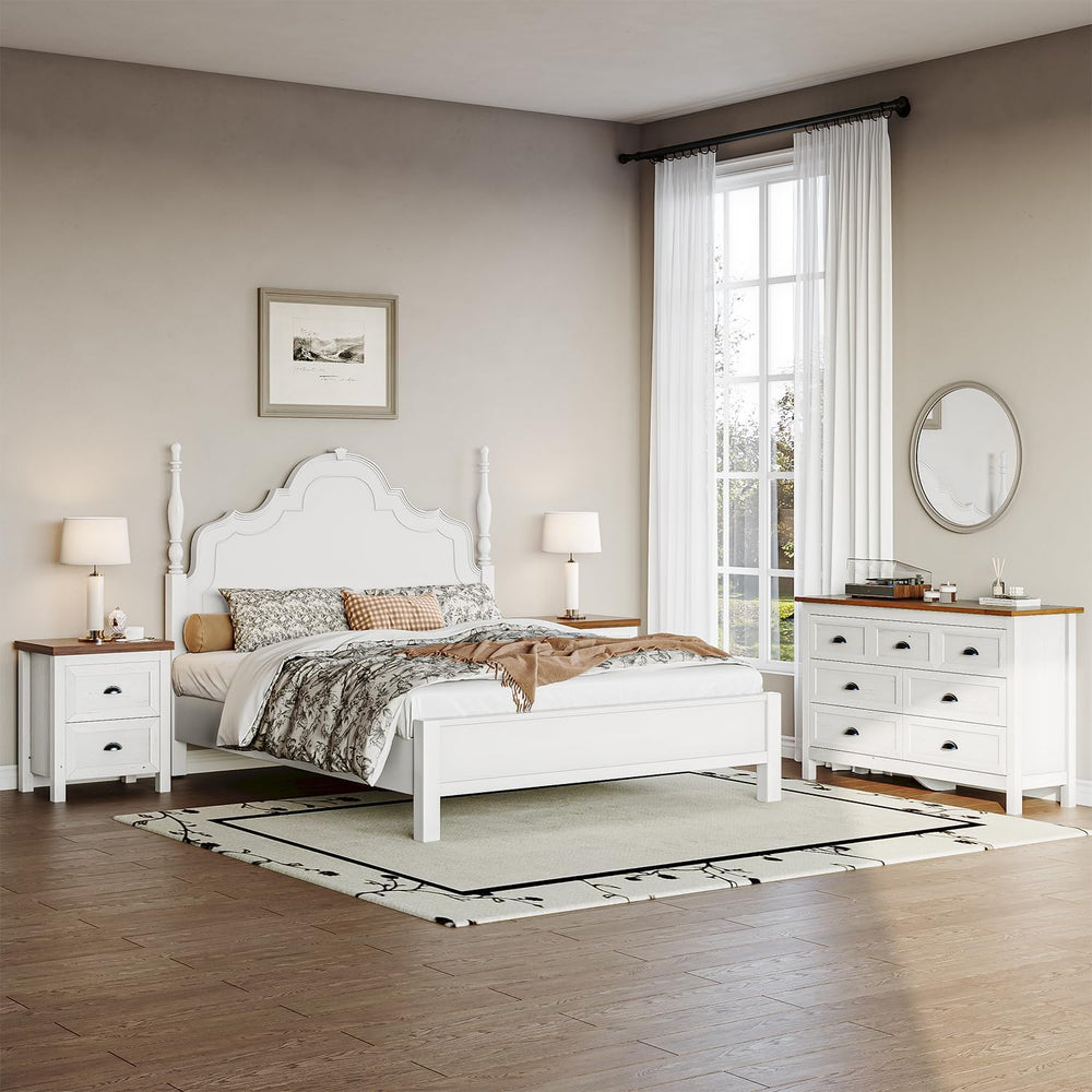 Antique White 7 Drawer Double Dresser & 2 Nightstands, 3 Pcs Bedroom Set