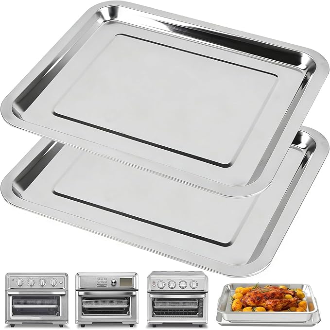 Baking Pan Stainless Steel Set of 2, 12.4"x11" Air Fryer Pan Replacement Tray - Image 10