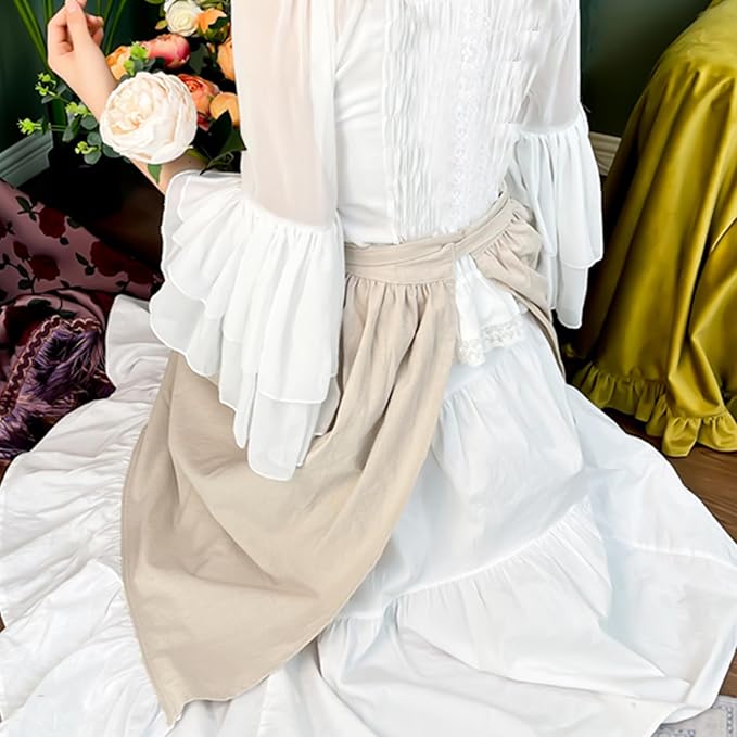 Cotton Linen Half Apron for Women Vintage Waist Apron Ruffle Plain Bright Color - Image 3