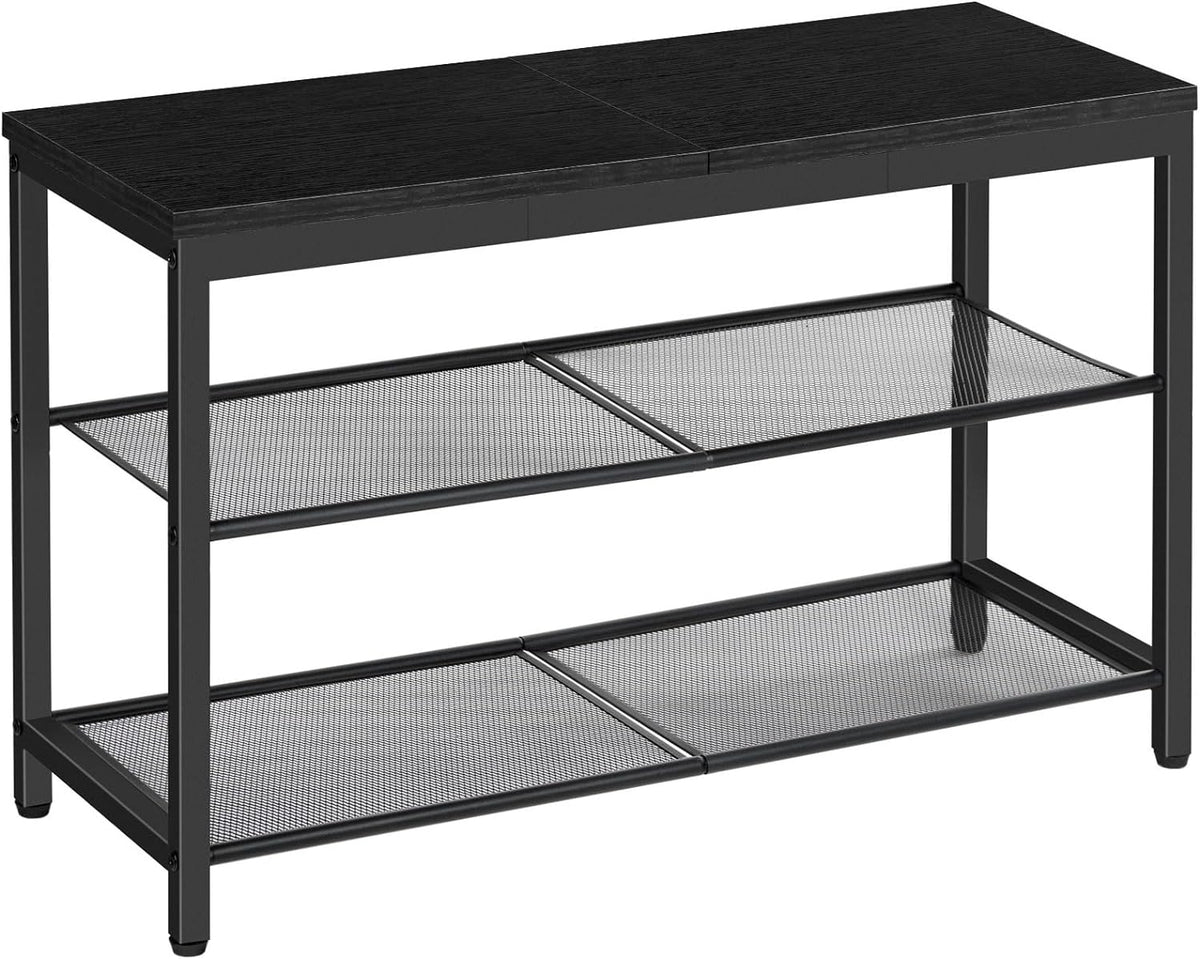 HOOBRO Shoe Bench, 3-Tier Shoe Rack, Industrial Shoe Organizer Storage Bench, 29.5 inches Entry Bench with Mesh Shelves, for Entryway, Living Room, Hallway, Easy Assembly, Black BB75HX01
