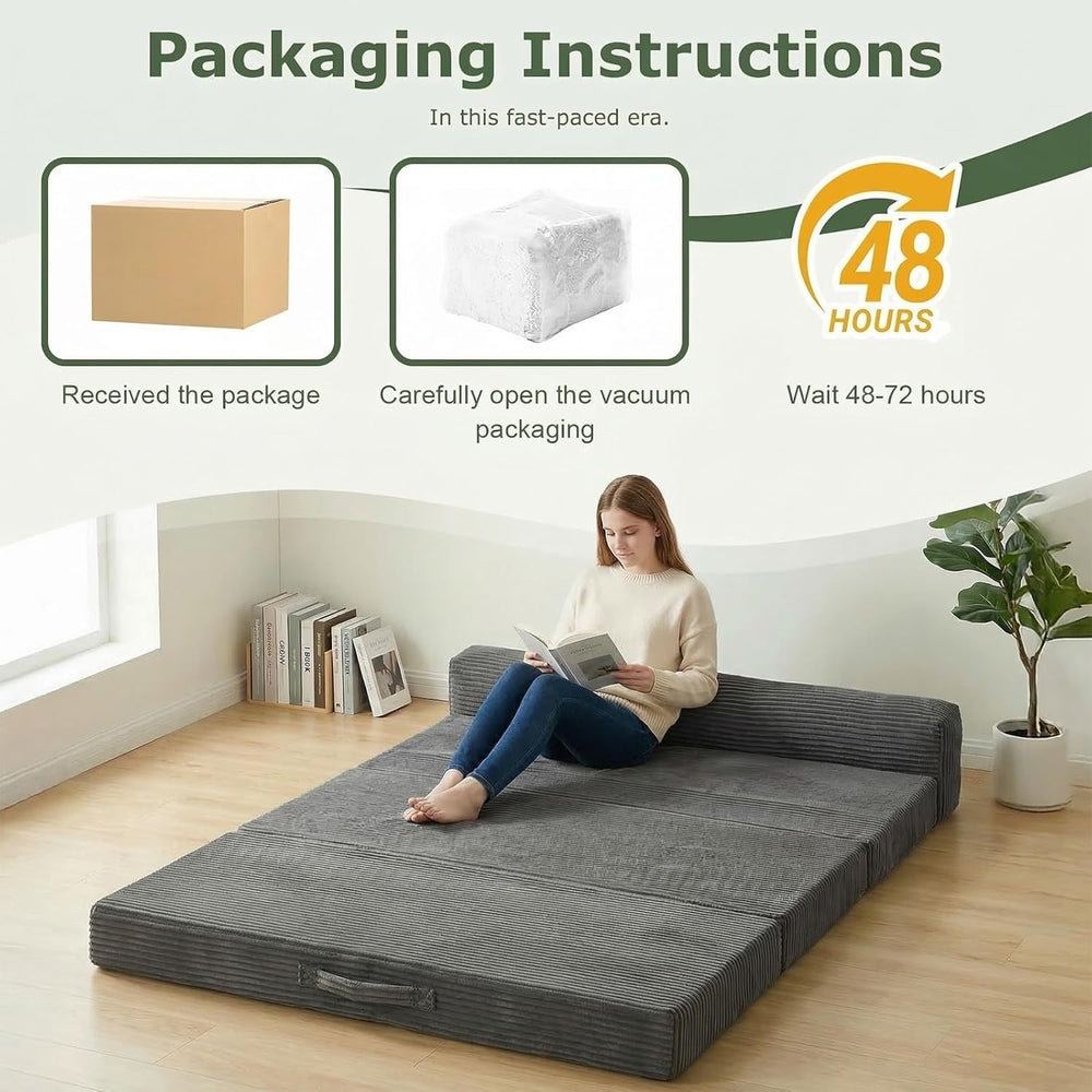 6 inch Tri-Folding Mattress Queen Futon Sofa Bed, Convertible Foldable Mattre...