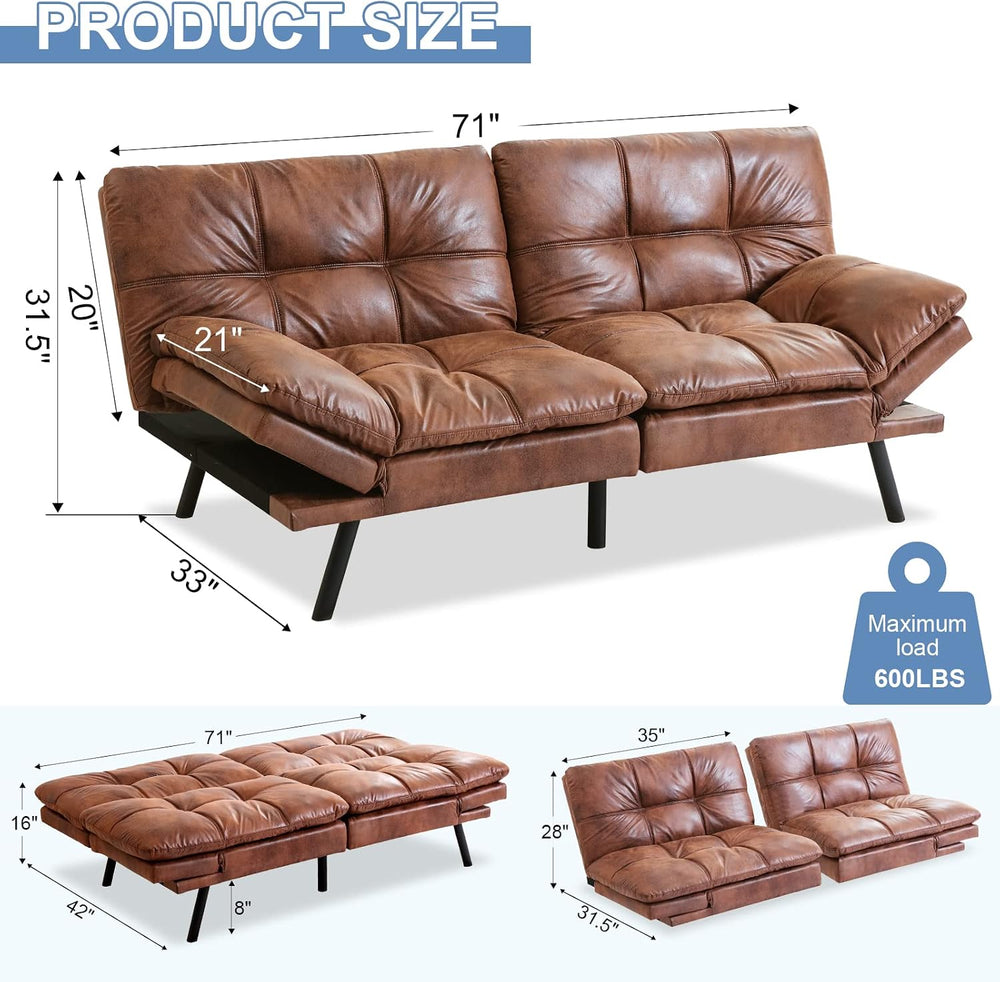 MUUEGM Futon Sofa Bed Faux Leather Memory Foam Couch Futon Sets,Convertible S...