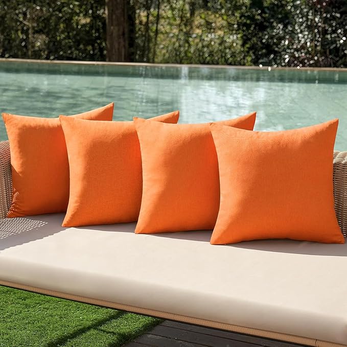 MIULEE Pack of 4 Decorative Bright Orange Throw Pillow Covers Linen Waterproof by MIULEE