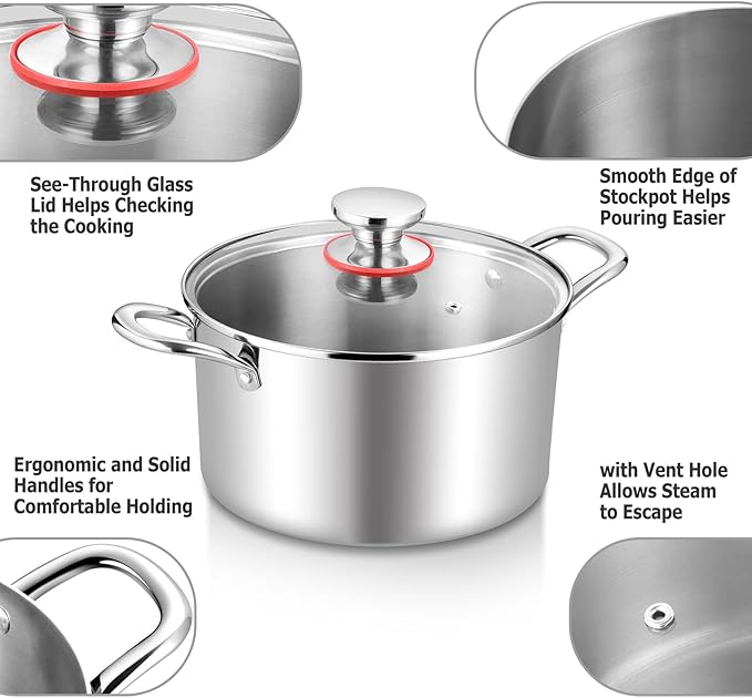 TeamFar 6 Quart Stock Pot, Stainless Steel Tri-Ply Cooking Pasta Pot - Image 4