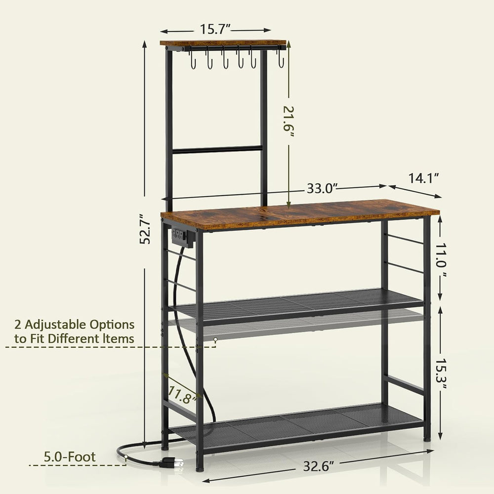 3IngSeagulls 4-Tier Bakers Rack with Power Outlet, 33 Inch Kitchen Microwave ...