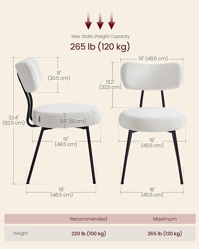 VASAGLE Boucle Dining Chairs Set of 4, Upholstered Kitchen Dining Room Chairs...